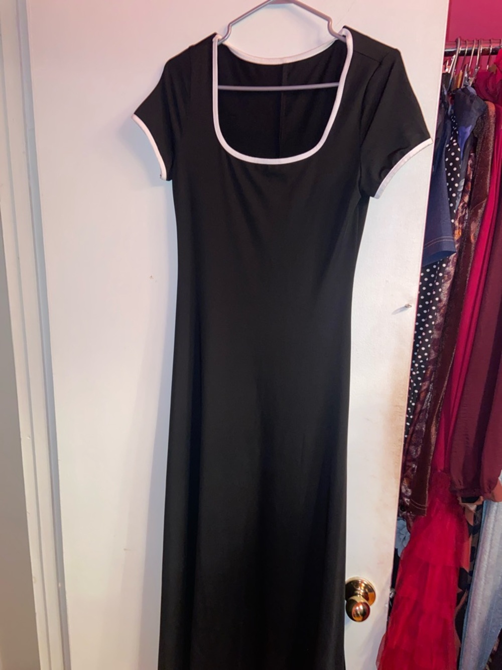 Black Maxi Dress with White Trim - Classic Scoop Neck